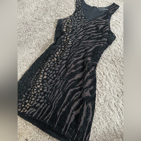 AllSaints Shia hand embellished, mixed metal and animal print mini dress size 10 - Picture 11 of 14